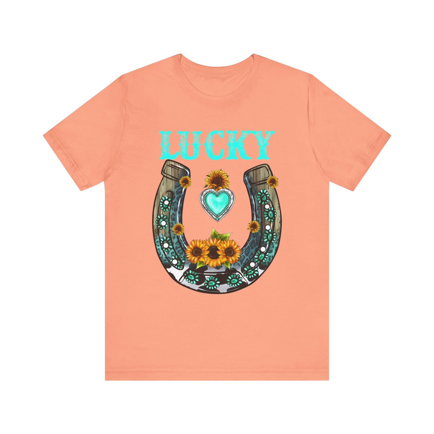 Horse Shoe Lucky Shirt – Western Turquoise Gemstone Texas Sunflowers Tee