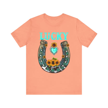 Horse Shoe Lucky Shirt – Western Turquoise Gemstone Texas Sunflowers Tee