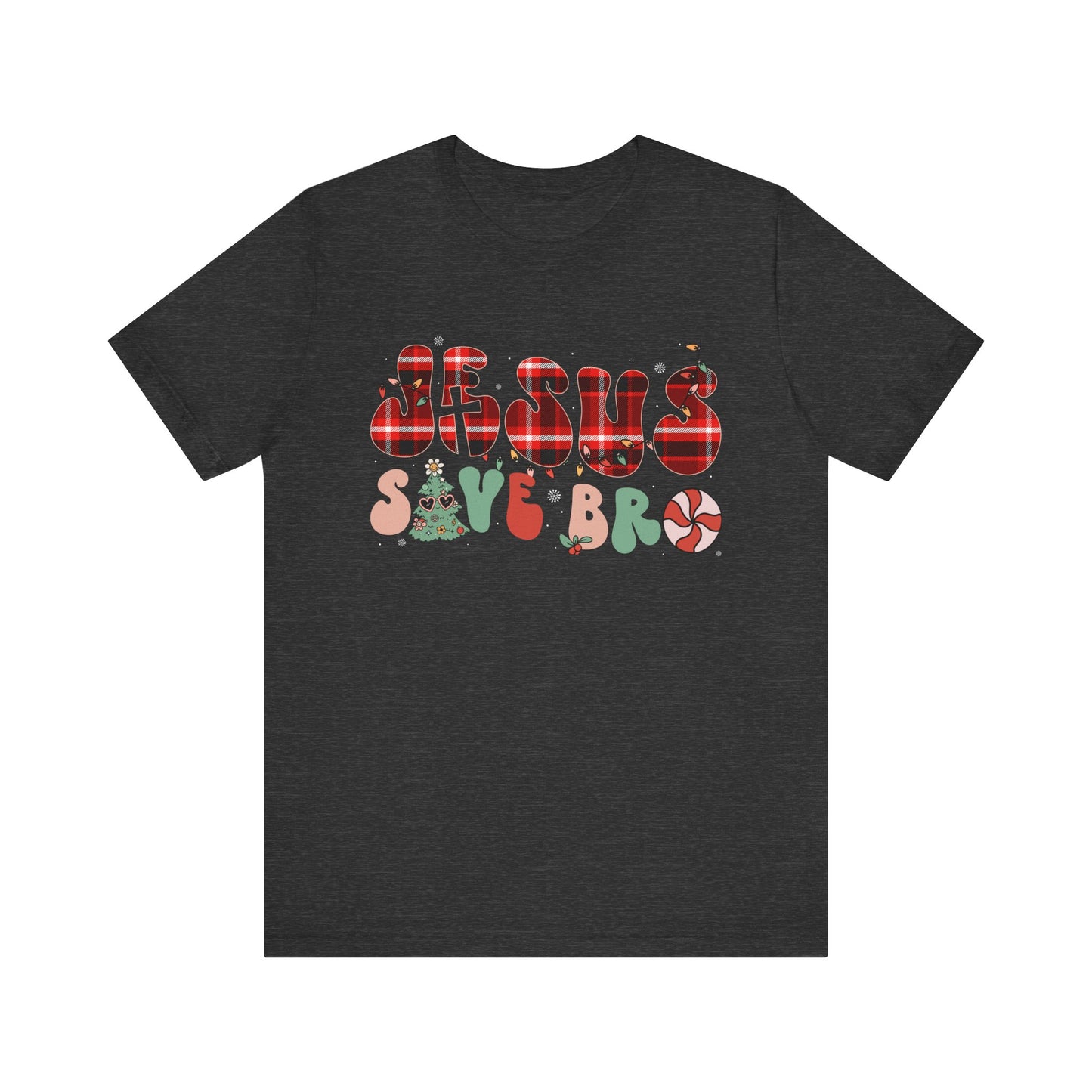 Groovy Jesus Saves Bro Shirt – Retro Red Plaid Christian Christmas Tee