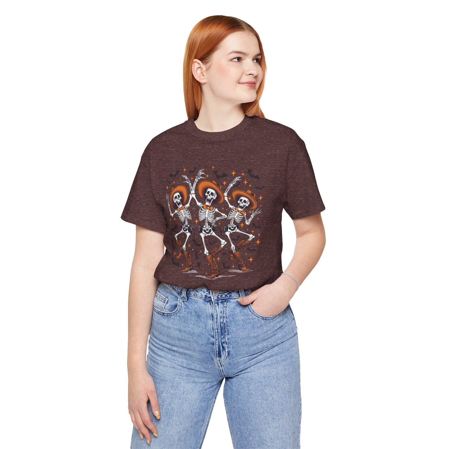 Dancing Skeleton Cowboy Western Rodeo Halloween Spooky Vibes T-Shirt
