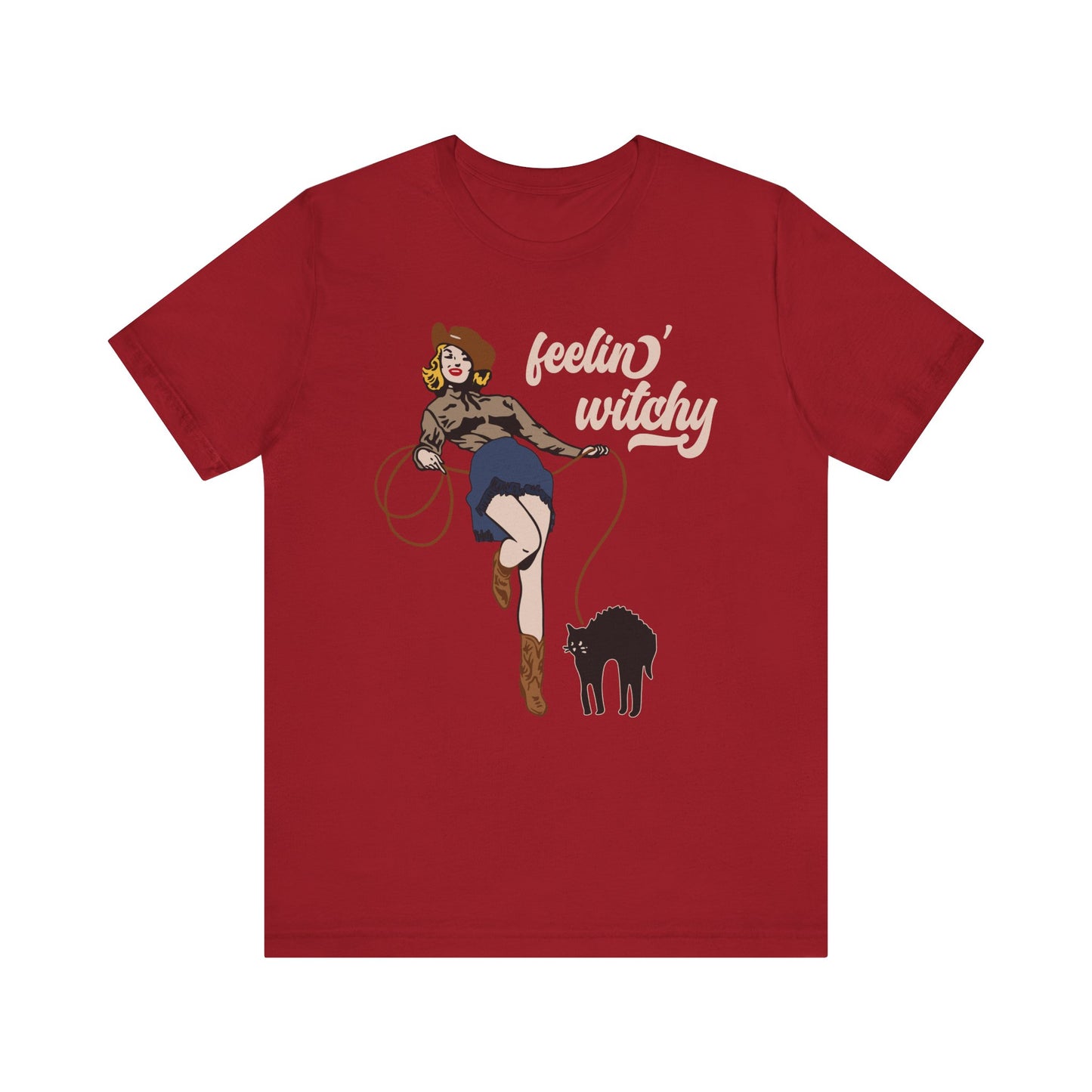 Feeling Witchy Shirt – Vintage Pin-Up Girl & Black Cat Halloween Tee