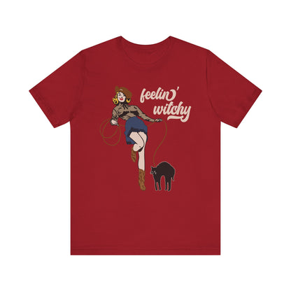 Feeling Witchy Shirt – Vintage Pin-Up Girl & Black Cat Halloween Tee