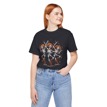 Dancing Skeleton Cowboy Western Rodeo Halloween Spooky Vibes T-Shirt