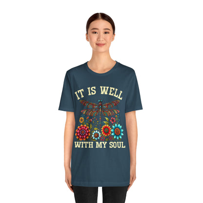 It Is Well With My Soul Shirt – Boho Dragonfly Floral Christian Hymn Faith Tee