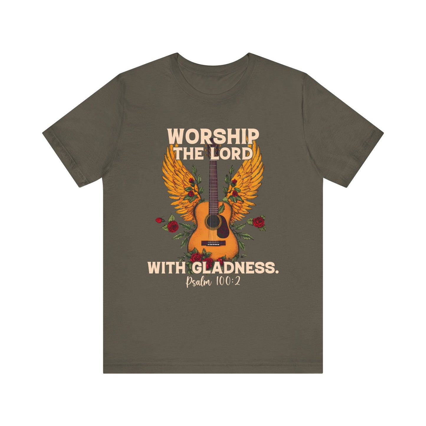 Retro Worship the Lord with Gladness Shirt – Psalm 100:2 Guitar Christian Tee