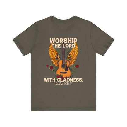 Retro Worship the Lord with Gladness Shirt – Psalm 100:2 Guitar Christian Tee