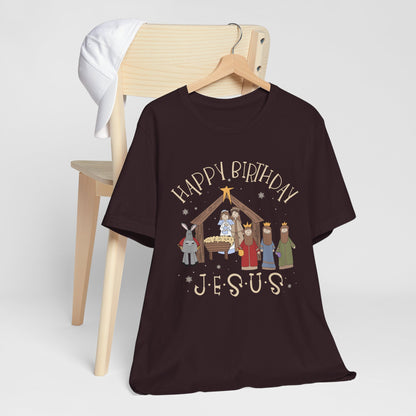 Nativity Happy Birthday Jesus Shirt – Christian Faith-Filled Christmas Tee