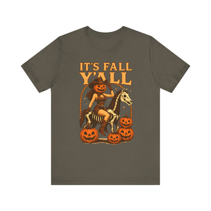 It’s Fall Y’all Shirt – Pumpkin Head Cowgirl Skeleton Horse Western Tee