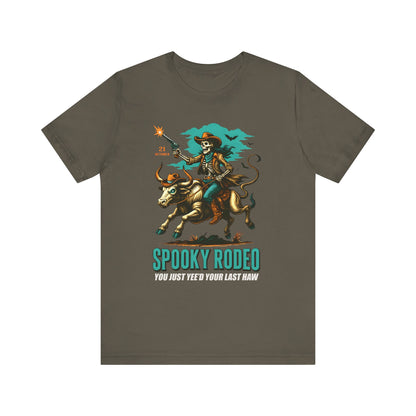 Spooky Rodeo Shirt Skeleton Cowboy Halloween Tee, Western Bull Rider Graphic for Fall