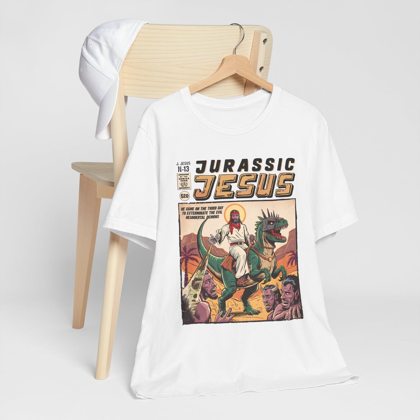 Jurassic Jesus Shirt – Dino-Riding Savior Comic Book Christian Tee