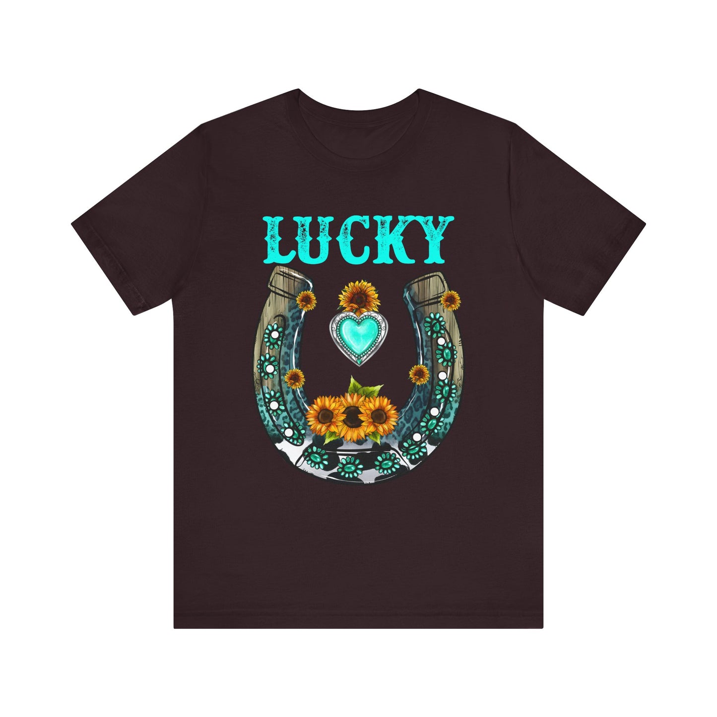 Horse Shoe Lucky Shirt – Western Turquoise Gemstone Texas Sunflowers Tee
