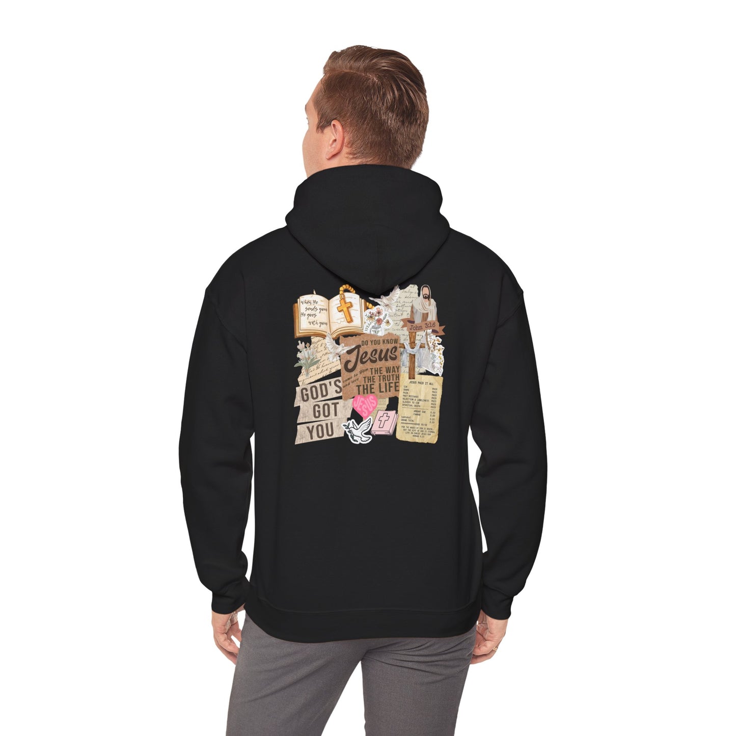 Jesus Paid It All Hoodie – Christian Collage Scrapbook Bible Verse Pullover
