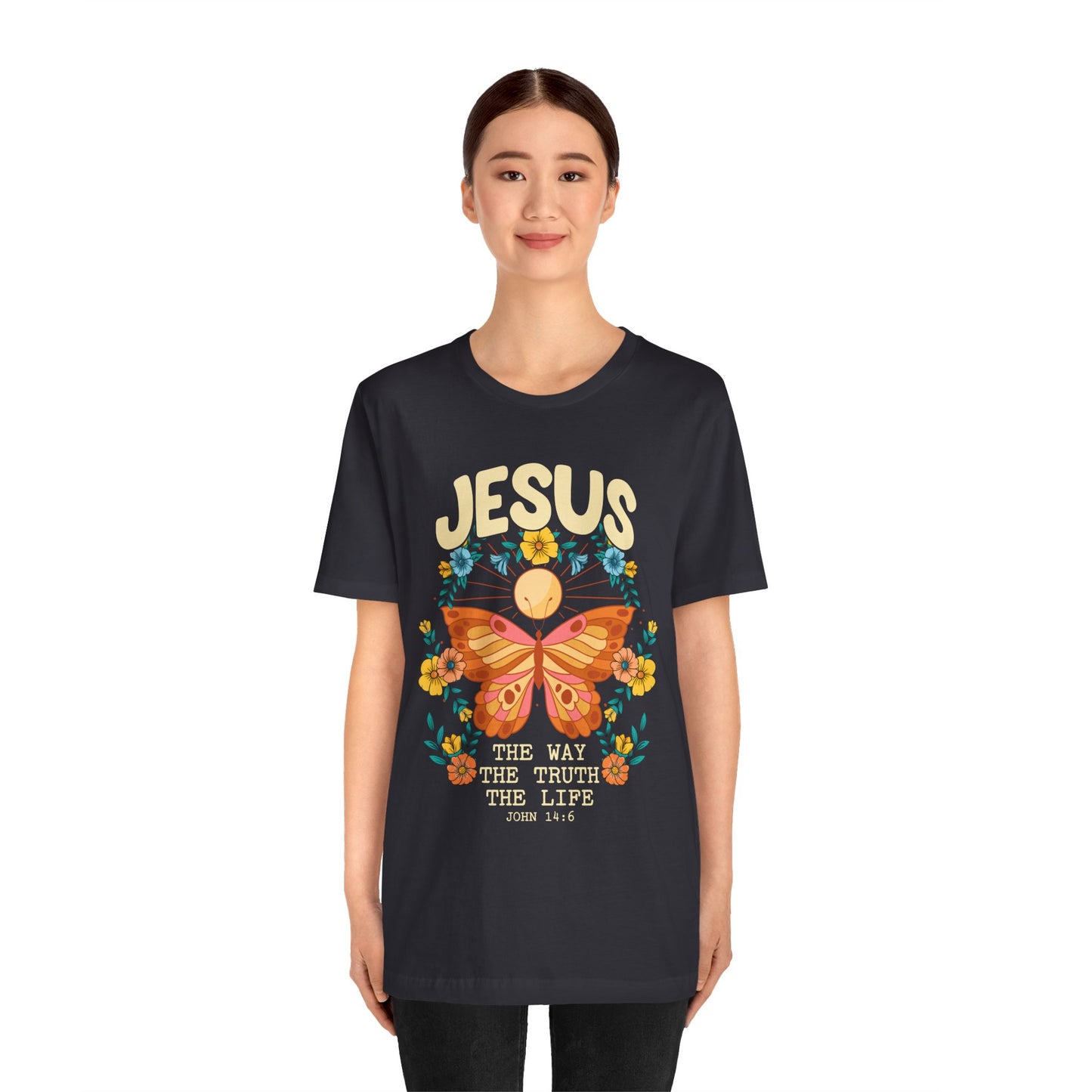 Jesus Butterfly Wildflower Shirt – John 14:6 Scripture Floral Christian Tee