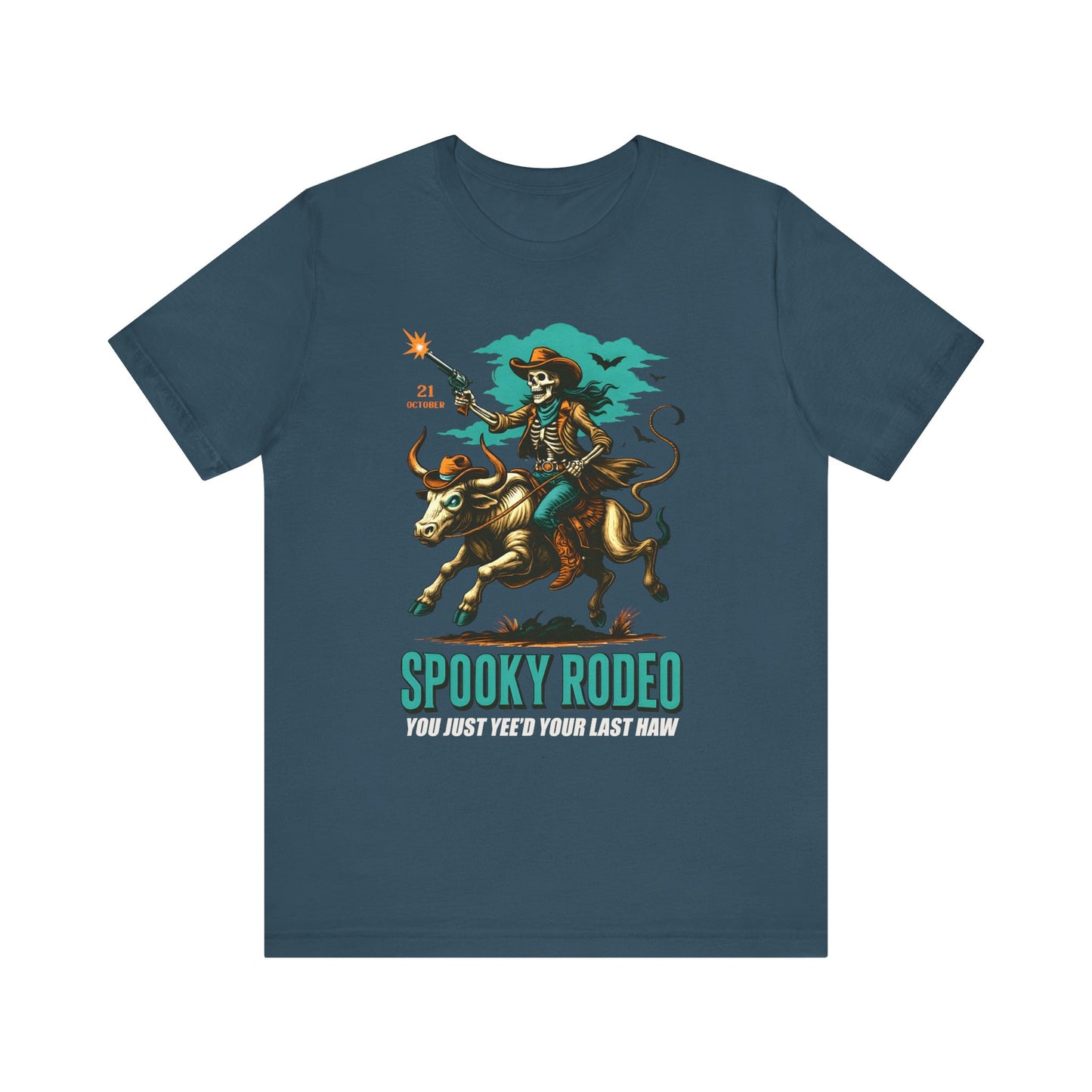 Spooky Rodeo Shirt Skeleton Cowboy Halloween Tee, Western Bull Rider Graphic for Fall