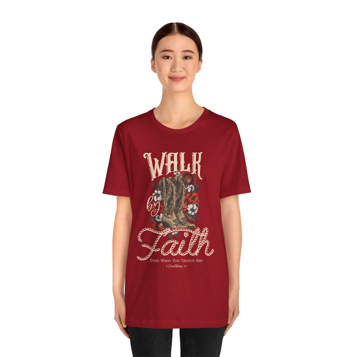 Walk by Faith Shirt – 2 Corinthians 5:7 Christian Jesus Bible Verse Tee