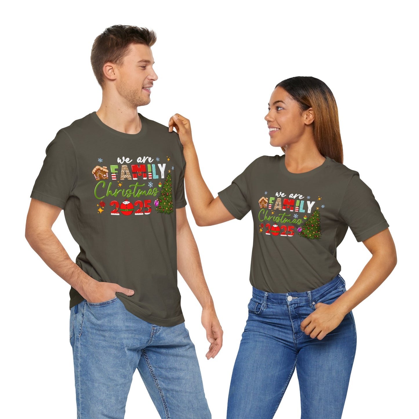 We Are Family Christmas Shirt – Matching Holiday Tee with Christmas Tree Lights