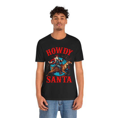 Howdy Santa Shirt – Funny Western Cowboy Riding Reindeer Christmas Rodeo Tee