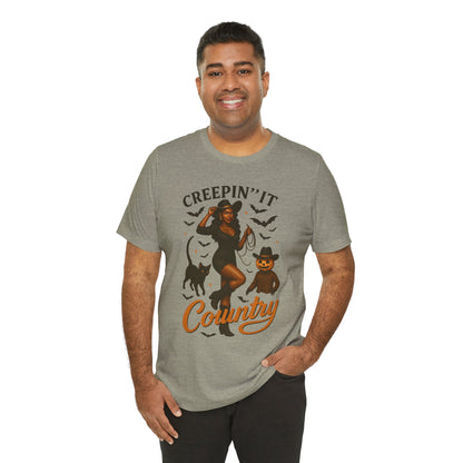 Creepin’ It Country Shirt – Spooky Cowgirl Pumpkin Western Halloween Tee
