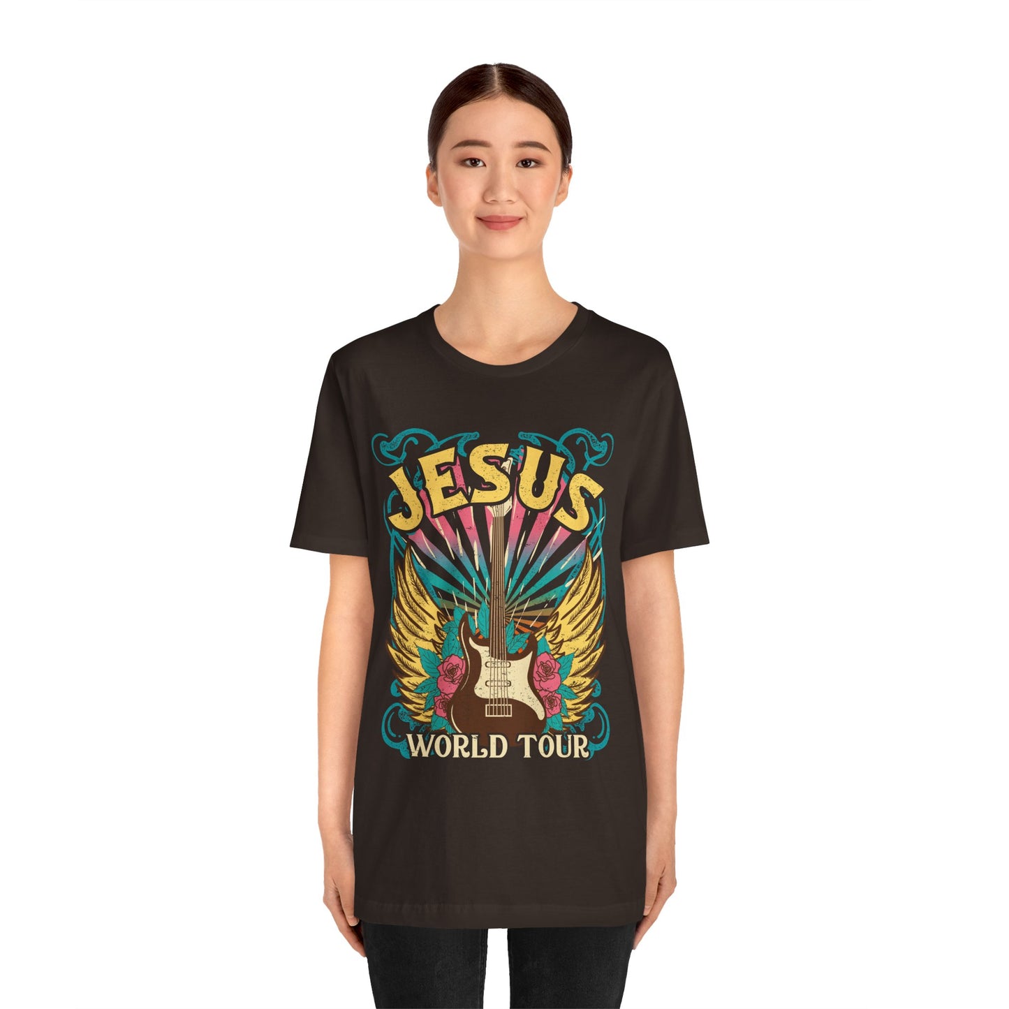 Jesus World Tour Shirt – Retro 70s 80s Rock Concert Guitar Christian Tee