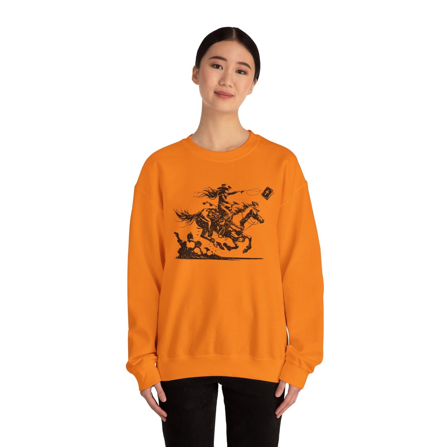 Cowgirl Riding Horse Sweatshirt – Christian Scripture Western Rodeo Texas Pullover