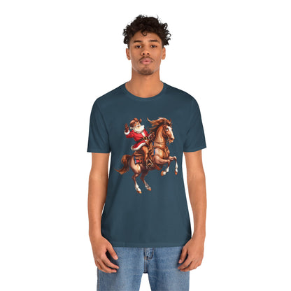 Cowboy Santa on Bucking Horse Shirt – Funny Western Rodeo Christmas Tee