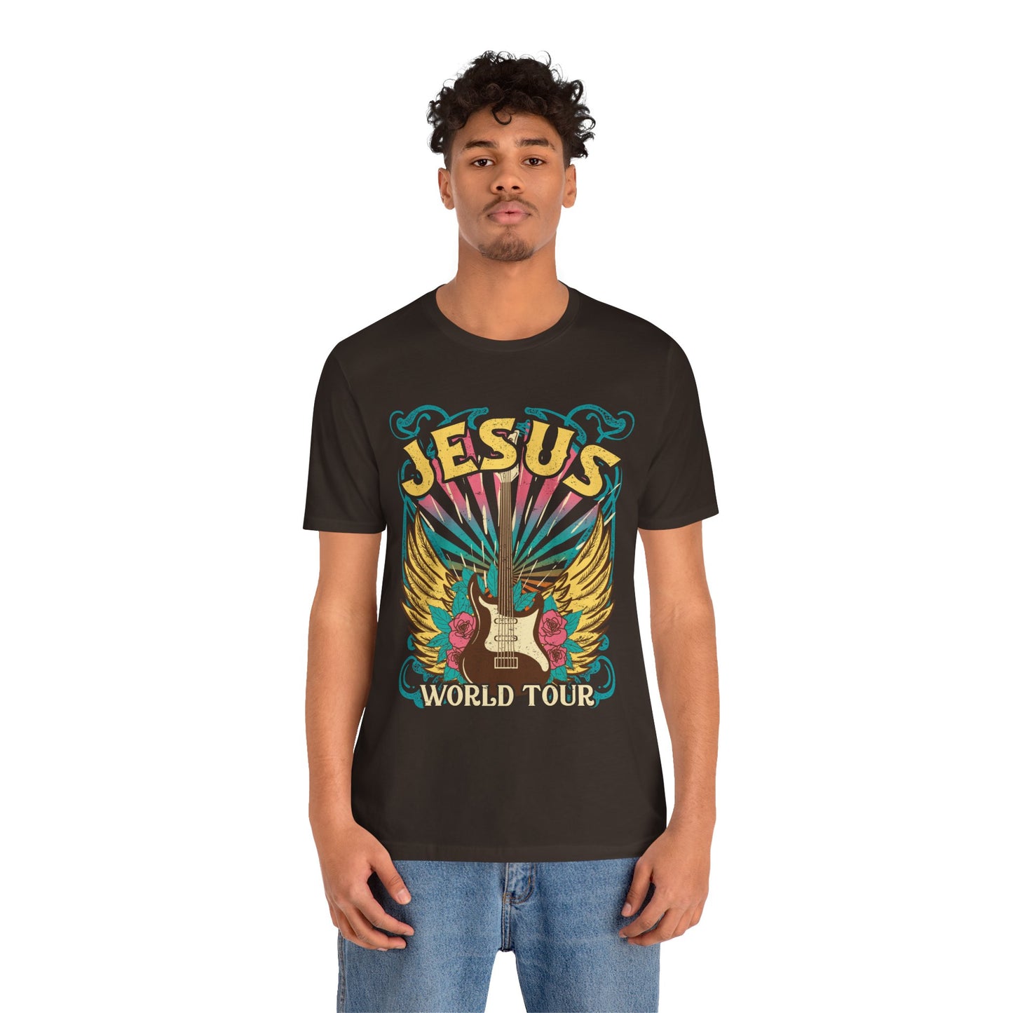 Jesus World Tour Shirt – Retro 70s 80s Rock Concert Guitar Christian Tee