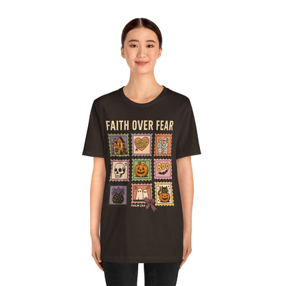 Faith Over Fear Shirt, Christian Halloween Stamp T-Shirt, Religious Spooky Season Tee