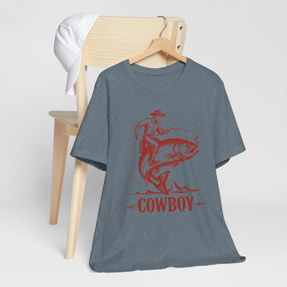 Cowboy Riding a Giant Fish Shirt – Vintage Western Fishing Rodeo Tee
