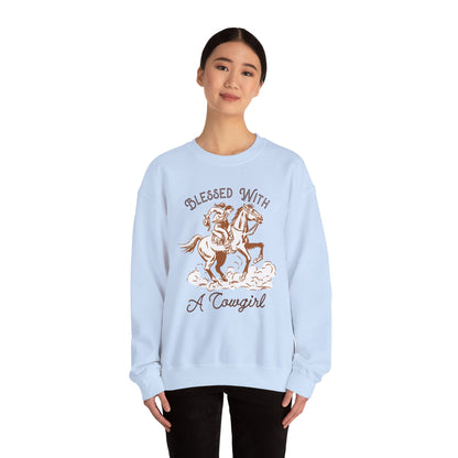 Blessed with a Cowgirl Sweatshirt – Retro Christian Western Rodeo Pullover