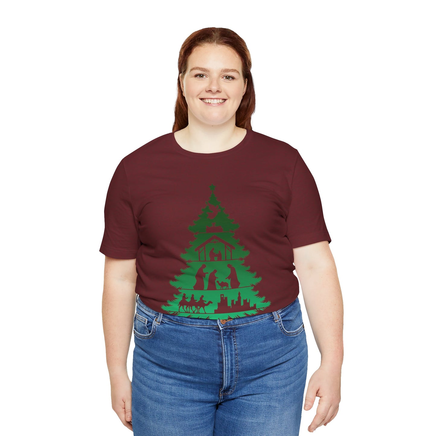 Nativity Christmas Tree Shirt – Christian Faith Holiday Pajama Top Tee