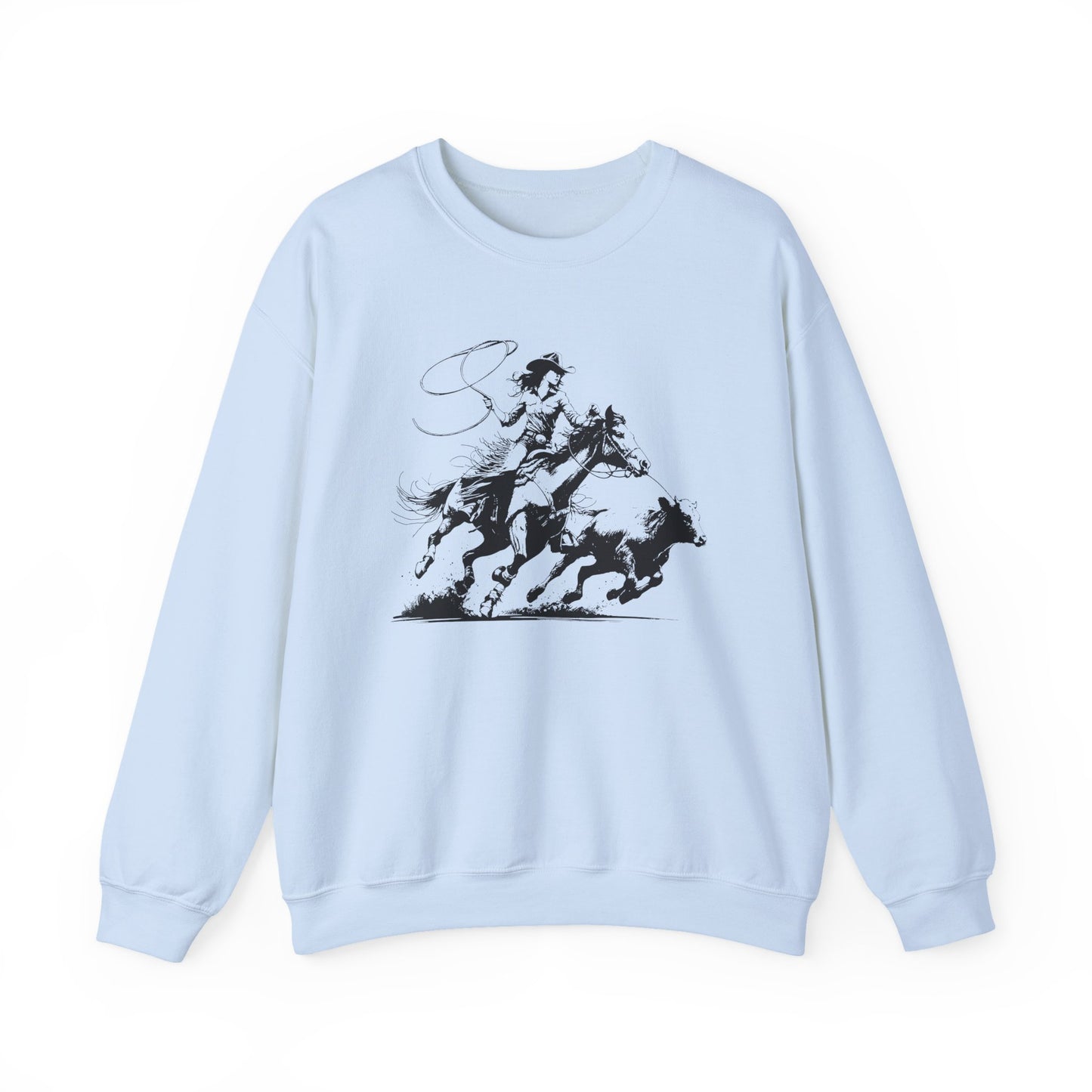 Cowgirl Roping Calf Sweatshirt – Western Horse Rodeo Racing Farm Pullover