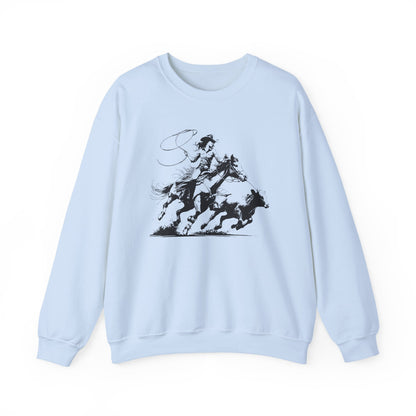 Cowgirl Roping Calf Sweatshirt – Western Horse Rodeo Racing Farm Pullover