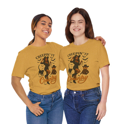 Creepin’ It Country Shirt – Spooky Cowgirl Pumpkin Western Halloween Tee