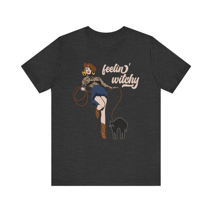 Feeling Witchy Shirt – Vintage Pin-Up Girl & Black Cat Halloween Tee