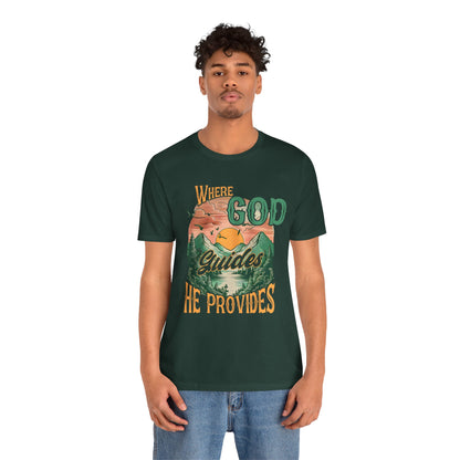 Where God Guides He Provides Shirt – Mountain Sunset Retro Christian Tee