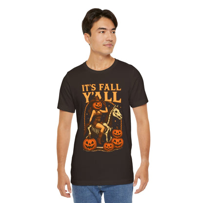 It’s Fall Y’all Shirt – Pumpkin Head Cowgirl Skeleton Horse Western Tee