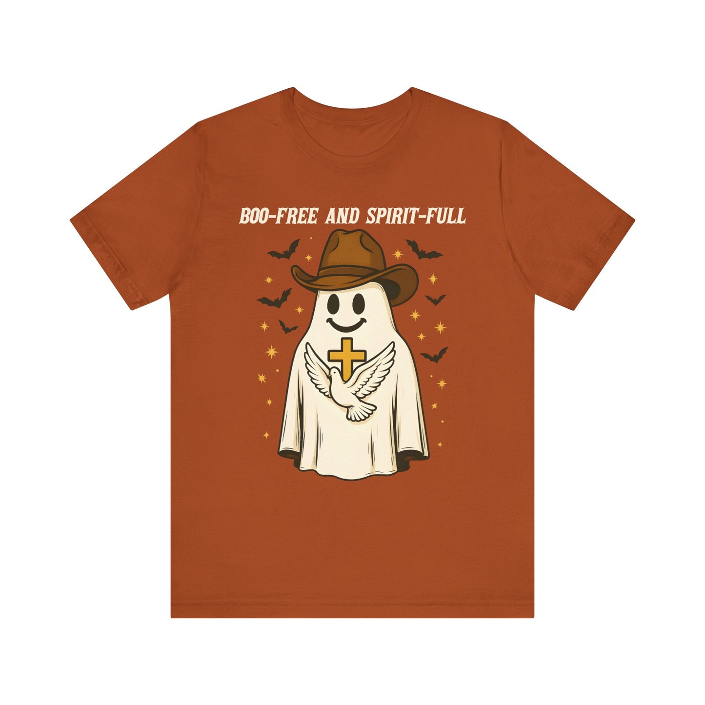 Boo Free and Spirit Full Shirt – Christian Ghost Cowboy Halloween Faith Tee