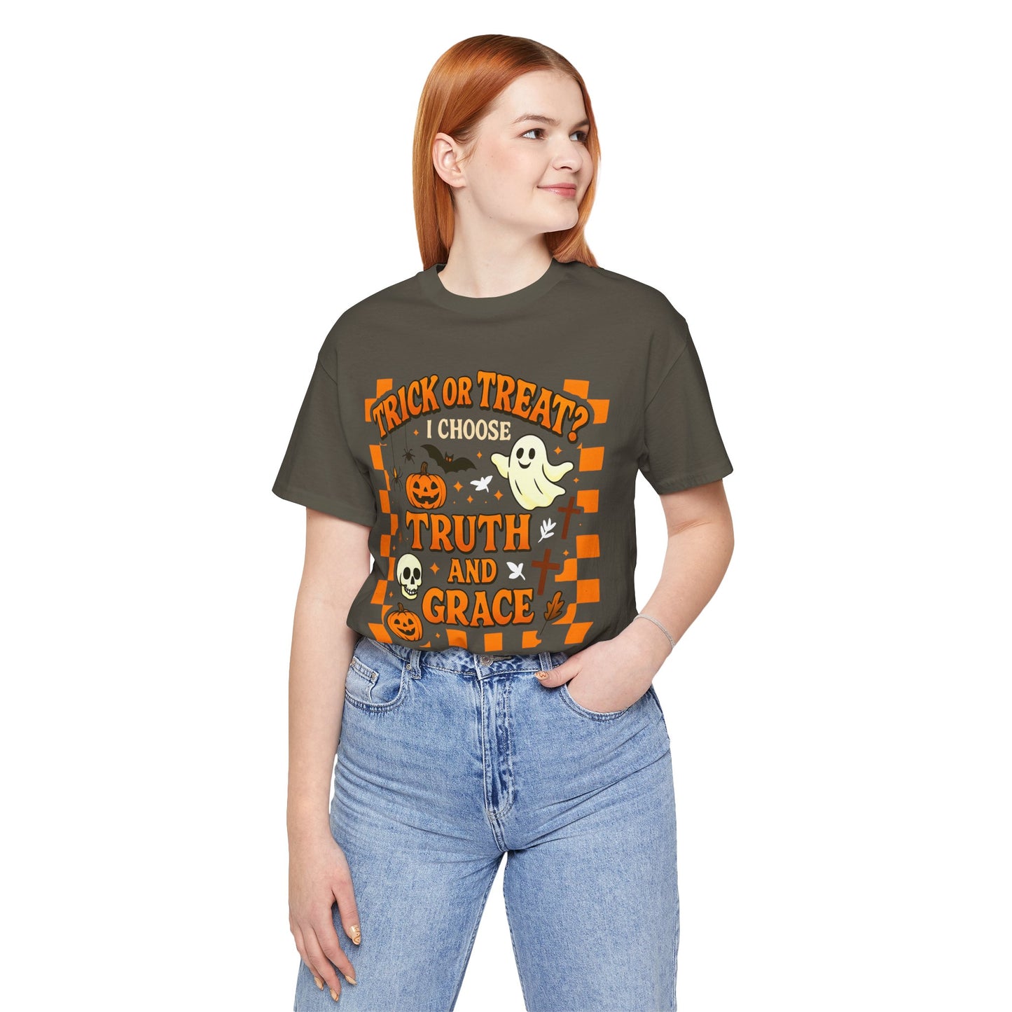 Trick or Treat I Choose Truth and Grace Shirt – Christian Halloween Faith Tee
