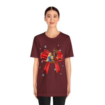 Nativity Scene Christmas Shirt – Coquette Bow Faith Holiday Pajama Tee