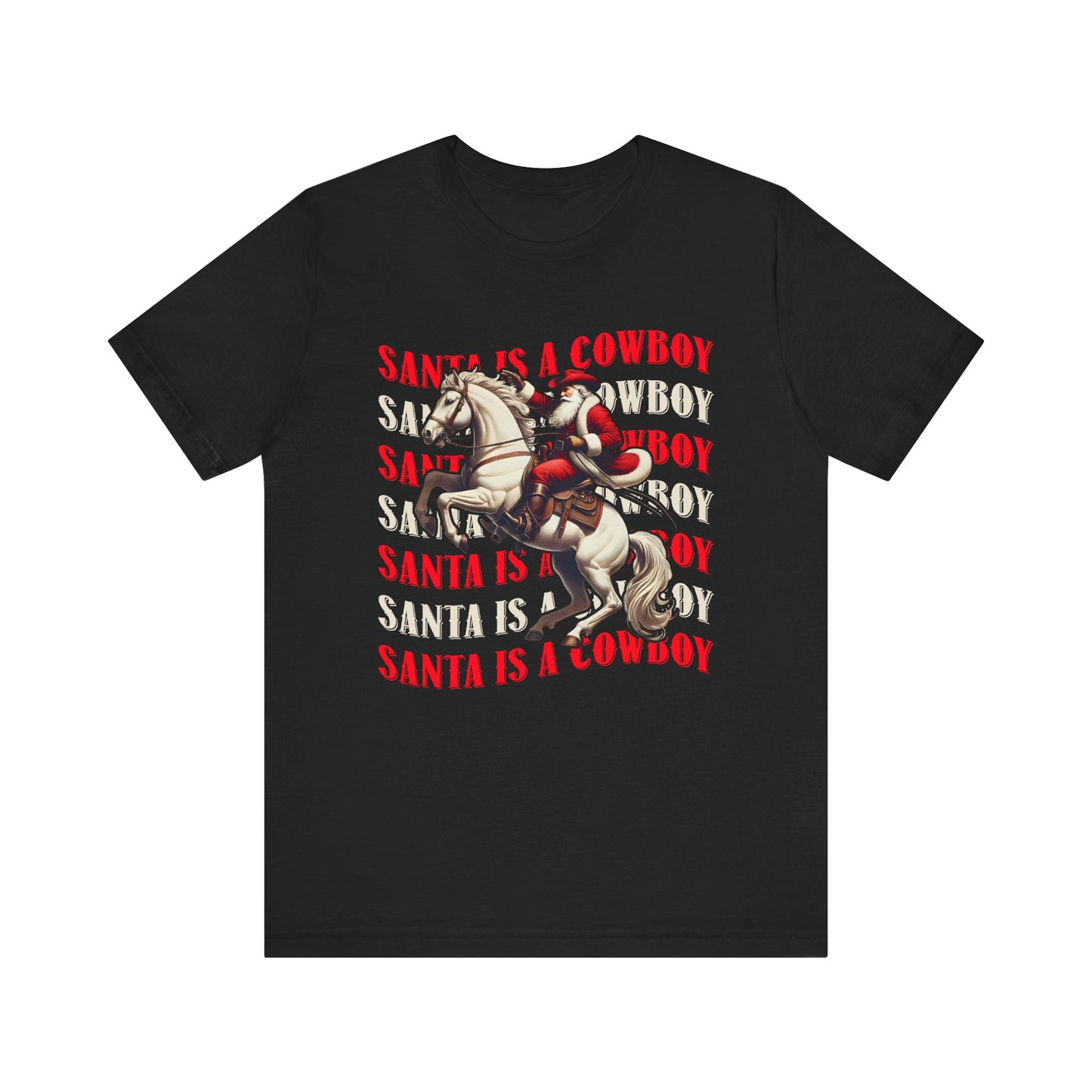 Santa Is a Cowboy Shirt – Western Christmas Tee, Texas Horseback Santa Claus