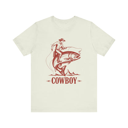 Cowboy Riding a Giant Fish Shirt – Vintage Western Fishing Rodeo Tee