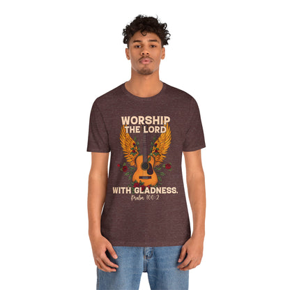 Retro Worship the Lord with Gladness Shirt – Psalm 100:2 Guitar Christian Tee