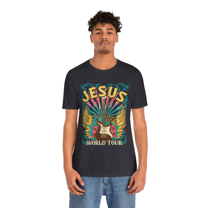 Jesus World Tour Shirt – Retro 70s 80s Rock Concert Guitar Christian Tee