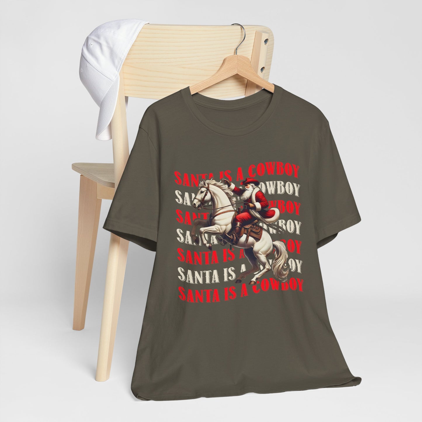 Santa Is a Cowboy Shirt – Western Christmas Tee, Texas Horseback Santa Claus