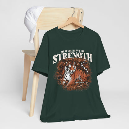 Clothed With Strength Shirt – Christian Tiger Cherry Blossom Proverbs 31:25 Tee
