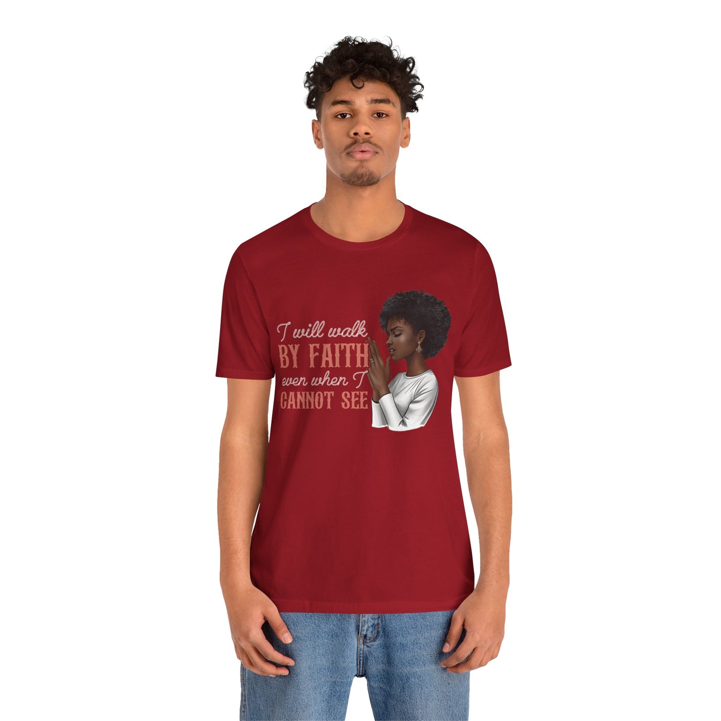 I Will Walk by Faith Shirt – Black Woman Praying Christian Bible Verse Tee