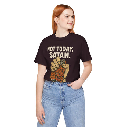 Not Today Satan Shirt – Funny Christian Faith Halloween Anti-Devil Tee