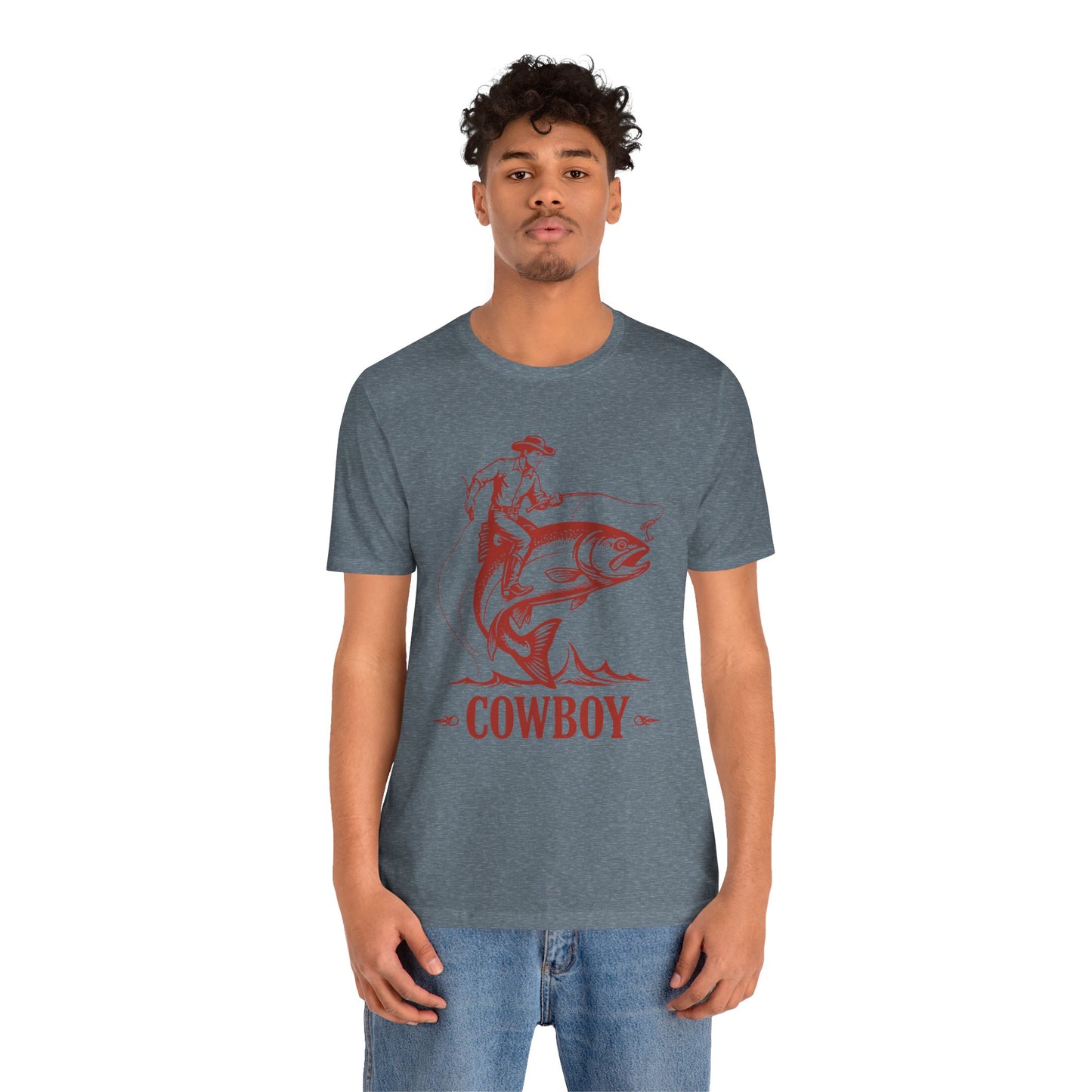 Cowboy Riding a Giant Fish Shirt – Vintage Western Fishing Rodeo Tee