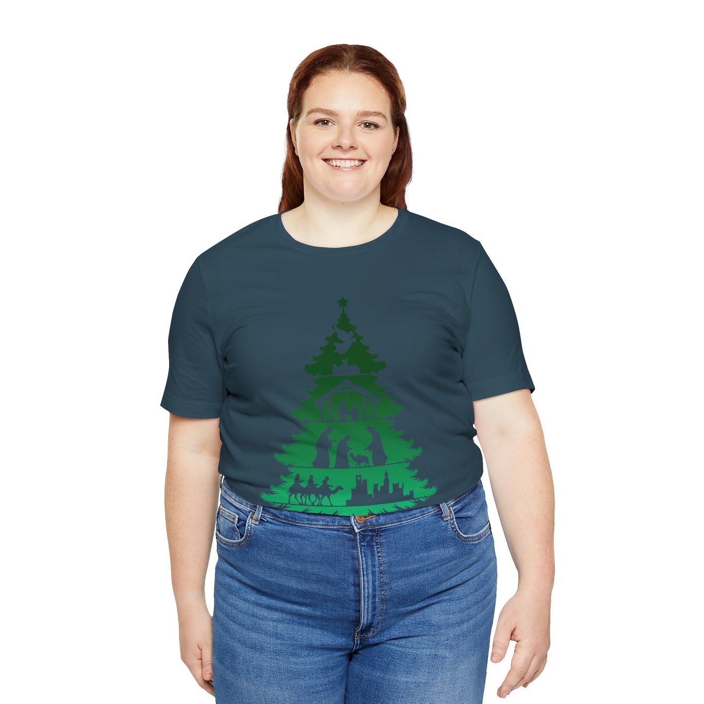 Nativity Christmas Tree Shirt – Christian Faith Holiday Pajama Top Tee