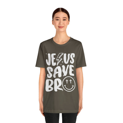 Jesus Saves Bro Shirt – Funny Retro Christian Cross Christmas Faith Tee
